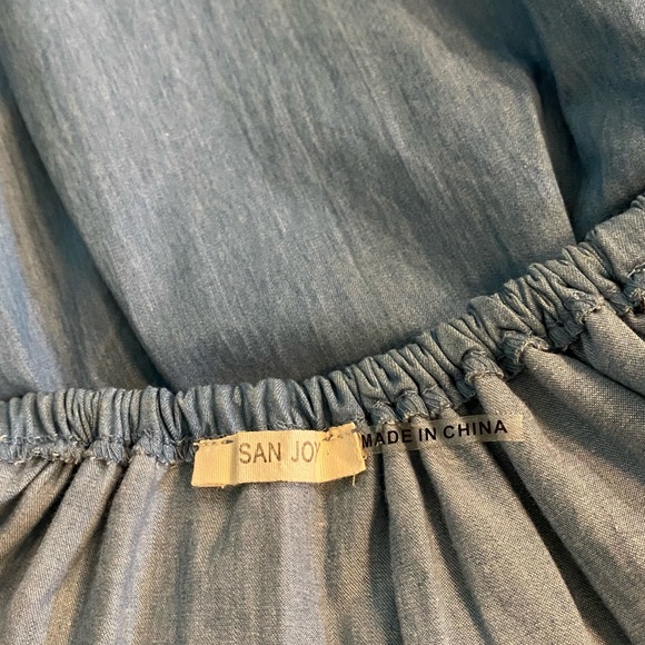 Chambray Off-the-Shoulder Pom Pom Dress - Picture 4 of 7